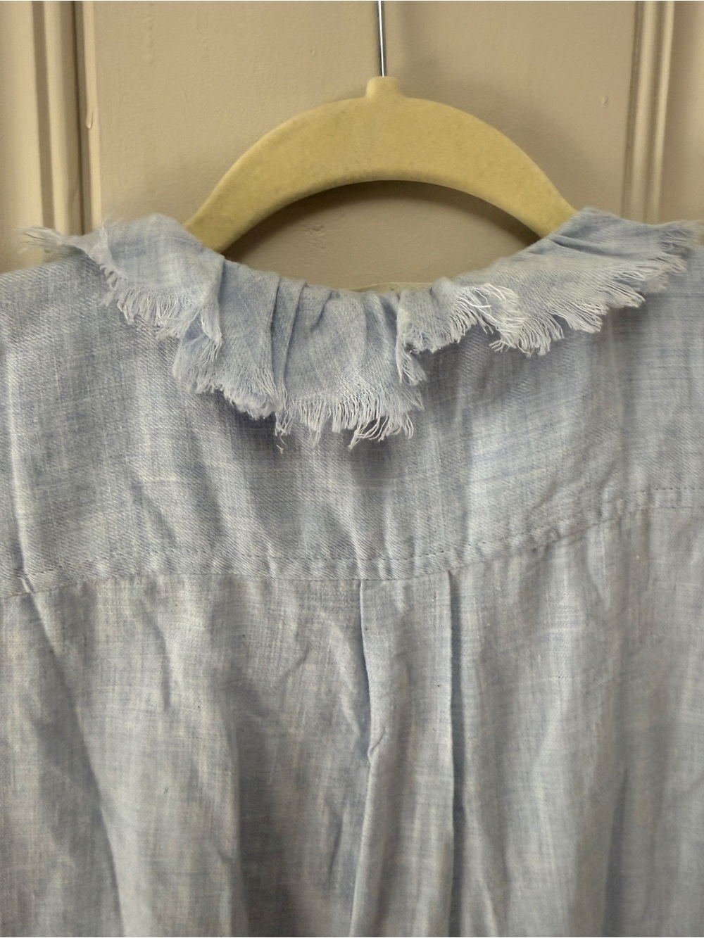 Dylan Sleeveless Ruffle-Trim Chambray Top in Light Blue | Size Small - Picture 6 of 8